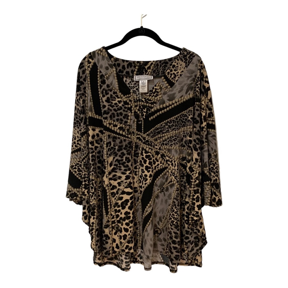 Simonton Says Abstract Black & Tan Flowy Tunic Sz 1X